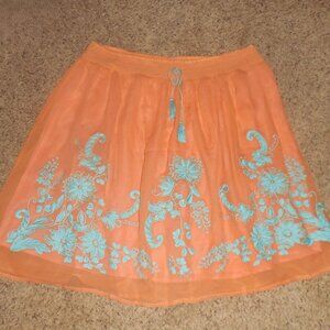 Sundance Orange Blue Embroidered Skirt L XL